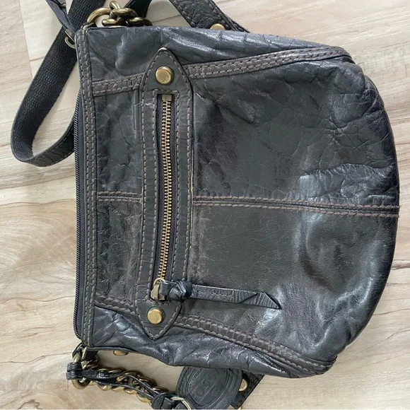 Vintage Fossil Black Leather Crossbody Bag Chain Strap - Picture 7 of 7